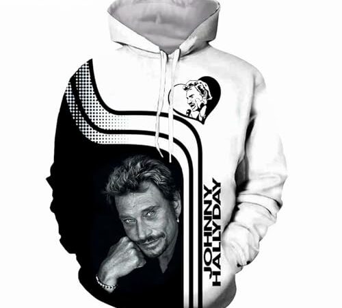 BLCLCZ Sweat à Capuche imprimé 3D Homme/Femme Sweat à Capuche Johnny Hallyday Mode Pull à Manches Longues Enfants et Adolescents Hip Hop Cosply Costumes Movie People Collection