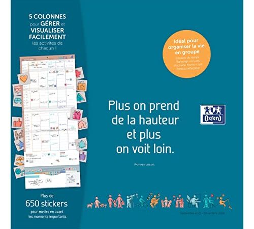 Calendrier Oxford Famille scolaire 16 mois 30x30cm 1 mois sur 2 pages Année 2023-2024 Bleu Français