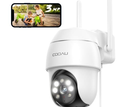 COOAU Camera Surveillance WiFi Exterieure - 2023 Camera IP Exterieur WiFi 2K 3MP | Suivi Automatique 360° | Caméras Dômes | Vision Nocturne Couleur | Enregistrement 24 Heures