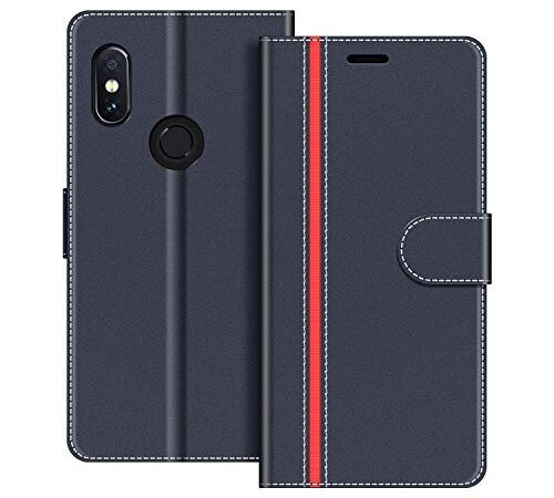 COODIO Coque en Cuir Xiaomi Redmi Note 5, Étui Téléphone Xiaomi Redmi Note 5, Housse Pochette Xiaomi Redmi Note 5 Fonction Stand Etui Coque pour Xiaomi Redmi Note 5, Bleu Foncé/Rouge