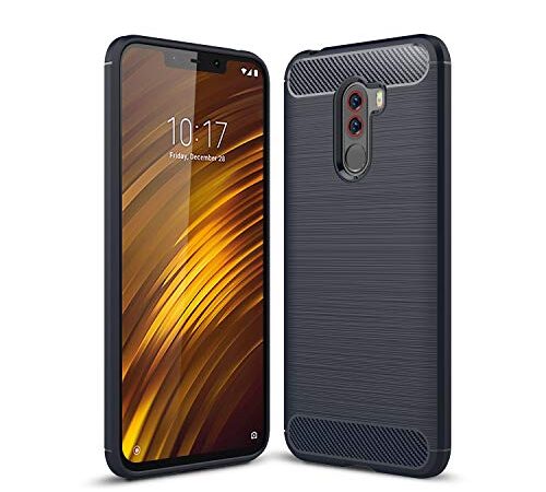 Cruzerlite Xiaomi Pocophone F1 Coque, Carbon Fiber Shock Absorption Slim TPU Cover for Xiaomi Pocophone F1 (Blue)