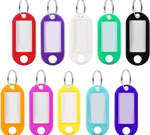 DERAYEE 50Pcs Porte Clef en Plastique PP, Clés USB,Porte Clé d’Étiquettes de Bagages Colorées pour École, Maison et Hôtel