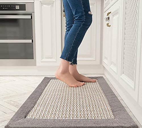 farsky Tapis de Cuisine, Tapis Cuisine Devant evier, Tapis de Cuisine antidérapant et Lavable, Tapis Lavable en Machine Coton et Lin Absorbant Gris(50x 80cm)