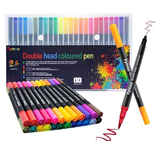 Feutres Coloriage Adulte 24 Couleurs, Aquamarker Feutre Double Pointe, Feutre Aquarelle, Feutre Pinceaux pour Adulte & Débutants pour Mandalas, Peinture, Bullet Journal, Calligraphie