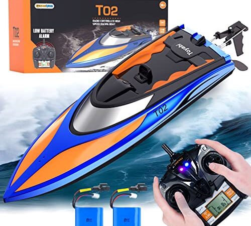 GizmoVine RC Bateau,30KM/H Bateau Telecommandé,2,4 GHz Bateau Radiocommandés Jouet,RC Racing Bateaux pour Adultes et Enfants Piscines et Lacs Bateau avec 2 Batterie