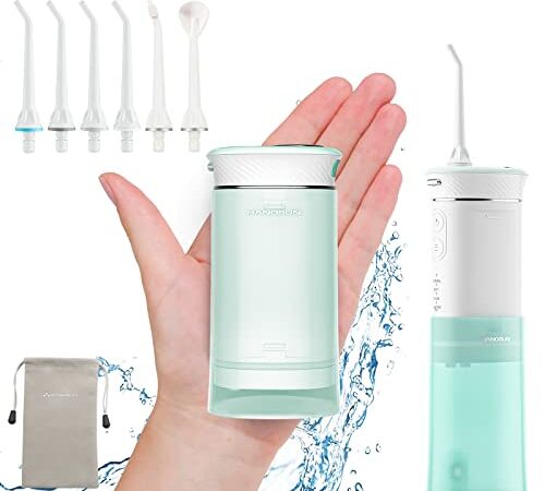 Hangsun Hydropulseur Jet Dentaire Portable Mini Irrigateur Oral HOC600 IPX7 Étanche avec Modes de Bricolage 6 Embouts de Jet pour Appareils Dentaires Soins de Voyage et Usage Domestique