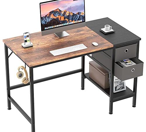 HOMIDEC Bureau d'ordinateur,Table de Bureau avec tiroirs Bureau d'écriture d'étude pour la Maison avec étagères de Rangement, Bureaux et postes de Travail pour Bureau à Domicile Chambre