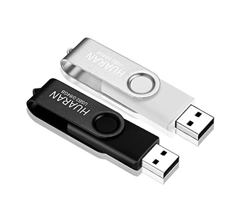 HUARAN Lot de 2 Clé USB 64 Go USB 2.0 Flash Drive Clef USB 64go Stockage Pivotantes U Disque Mémoire Stick (Couleur Mixte:Noir Argenté)