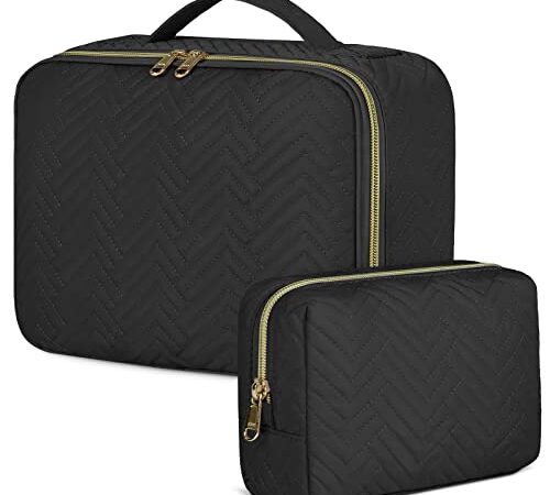 IGOLUMON Trousse de Toilette Femme Grande Capacité Maquillage Imperméable Voyage Sac à Cosmétiques 2 Pièces Noir