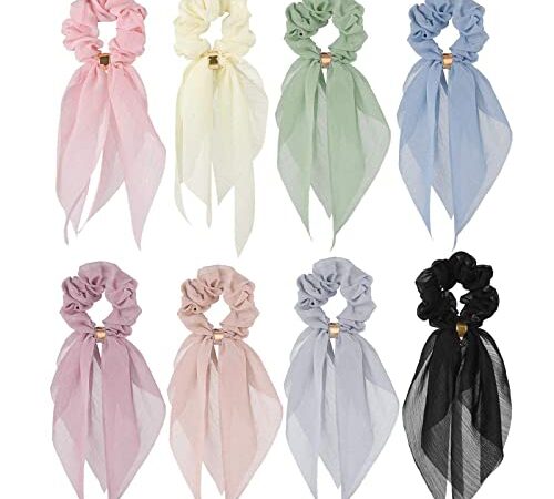 Junenoma Foulard Cheveux, Chouchou Noeud, 8 Pièces Double Couche Arc Chouchous, Doux Élégant Élastiques Bandes De Cheveux Élastiques À Cheveux, 8 Couleurs