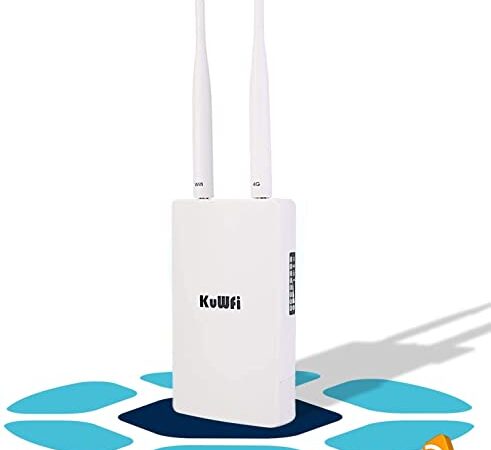 KuWFi Routeur 4G sim, 4G CPE Routeurs WiFi 300Mbps CAT4 SIM LTE Fonctionne avec Une caméra IP ou Couverture WiFi extérieure avec Une Antennes Amovibles,Cartes SIM Modem pour Orange SFR ILIAD Vodafone