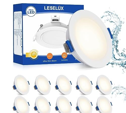 Leselux Spot LED Encastrable Salle de Bain IP65, 10x Spots Encastrés 68mm, 5W Spot de Plafond 4000K Blanc Neutre 400LM, Éclairage Encastrés Blanc, Spot LED Extra Plat 35mm Pour Cuisine Salon Couloir