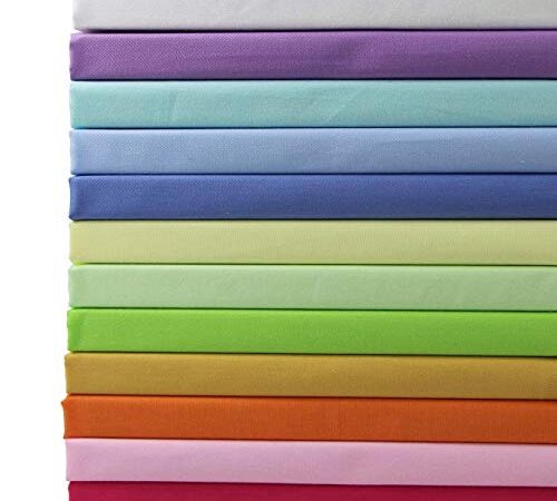 Lot de 12 Tissus Coton Couleur unie Textile Patchwork Chiffons Couture Quilting DIY Fabric à la Main en Tissu à Coudre 50 x 45 cm Vêtements Sewing Artisanat (Multi-Colors, 50 x 45 cm)