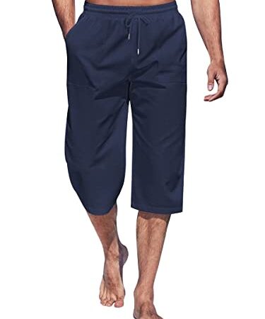 Minetom Bermuda Homme Short Cargo Pantalon 3/4 Pantacourt Décontracté Taille Élastiquée Short De Plage avec Poches Pantalon Court Outdoor A Marin XL