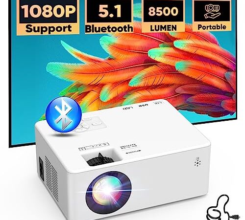 Mini Projecteur Bluetooth, AKATUO 8500 Lumens Vidéoprojecteur 1080P Full HD Supportée, Rétroprojecteur Portable, Compatible avec TV Stick Smartphone HDMI USB AV, Projecteur Home Cinéma