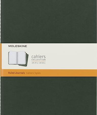 Moleskine - Cahier Journal - Ensemble de 3 Carnets avec Pages Ligné - Couverture en Carton et Piqûres de Coton Apparentes - Couleur Myrte - Taille Très Grand Format 19 x 25 cm - 120 Pages