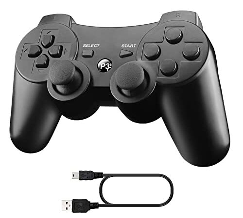 Molyhood Manette PS3, Manette sans Fil pour PS3 Bluetooth Manette de Jeu pour PS3 avec Double Vibration Six Axes Télécommande