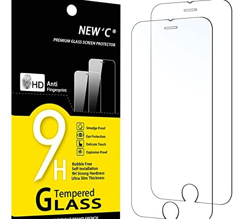 NEW'C Lot de 2, Verre Trempé pour iPhone SE 2022, iPhone 8/7 (4.7), Film Protection écran -sans Bulles d'air -Ultra Résistant (0,33mm HD Ultra Transparent) Dureté 9H Glass