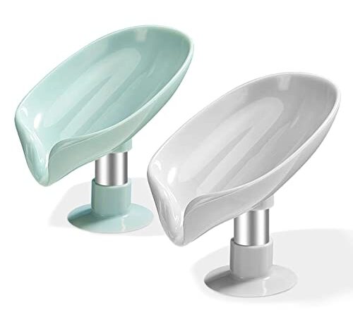 Porte Savon Ventouse Lot de 2, Support Savon Douche, Porte Eponge Evier Cuisine, Porte-Savons avec Drain, Nettoyage Facile SéChage Rapide sans Percage