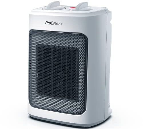 Pro Breeze Mini Radiateur Céramique 2000 W - 3 Niveaux de Puissance - Chauffage d'appoint Compact pour bureau, chambre, salon - Blanc