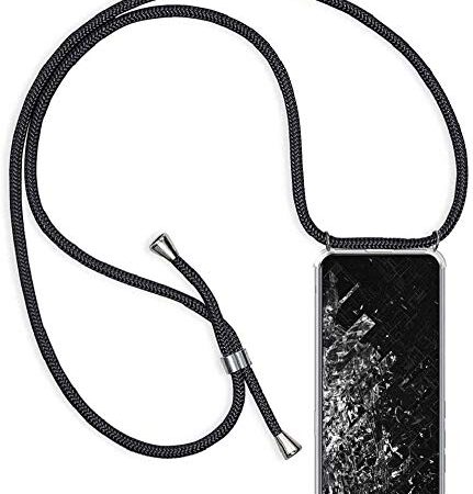 SIMao Coque Collier pour Huawei Honor View 10, Housse pour Smartphone à Porter au Cou - Étui à bandoulière Cordon - Lanyard Case Protection Complète, Étui en Silicone Transparent, Noir