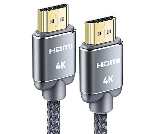 Snowkids Câble HDMI 4K 2meter Câble HDMI par Ethernet en Nylon Tressé Supporte 3D/ Retour Audio - Cordon HDMI pour Lecteur Blu-Ray/ PS3/ PS4/ Netfix/Fire TV/Ecran - Gris