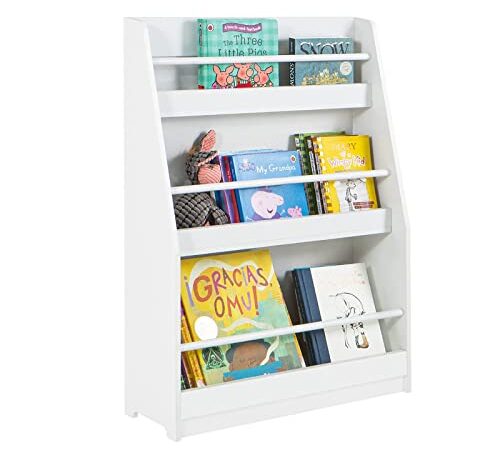 SoBuy Bibliothèque Montessorienne pour Enfants, Étagère à Livres pour Garçon, Fille, Chambre Enfant, Étagères à 3 hauteurs, Blanc, 58x18x81cm, KMB45-W