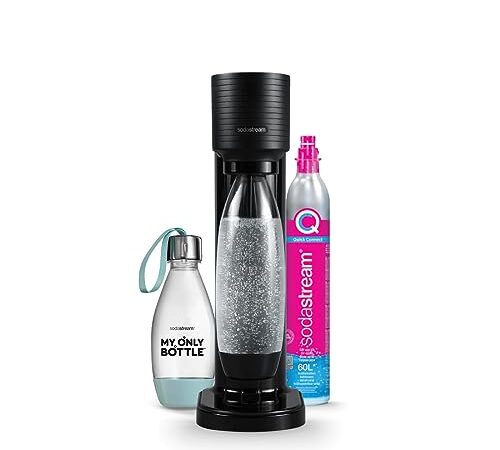 SodaStream GAIA Machine à Eau Pétillante | Pack 1 Bouteille 1L + 1 Bouteille 0,5L Compatibles Lave-Vaisselle + 1 Recharge de Gaz 60L à Clipser | Noire [Amazon Exclusive]