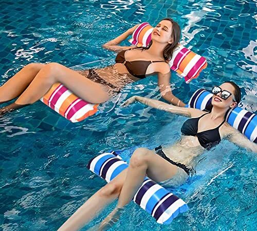 Sosayet Lot de 2 matelas gonflables pour piscine, jouets de piscine pour adulte, 4 en 1, avec accessoire, hamac à eau, (bleu et orange)