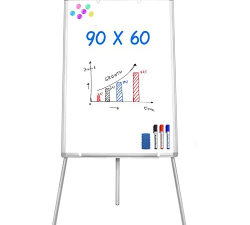 Tableau blanc magnétique, effaçable à sec, portable et réglable en hauteur avec trépied pour bureau, enseignement à la maison ou salle de classe 90 x 60 cm