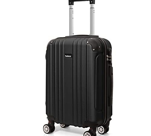 Todeco Valise Cabine Taille 58cm, Valise de Voyage, Rigide e Légère ABS Valise de Voyage à roulettes Valises, Bagages Cabine avec 4 Doubles Roues, 58x38x23cm, Noir