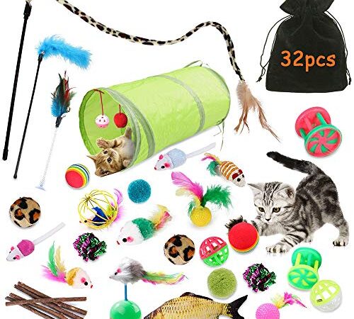 TOPSEAS Kit Jouet Chats Animaux Domestiques Toys pour Chaton Minou,Jouet De Boule De Chat Tunnel Jeu 32 pièces