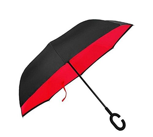 TRADE® Double couche Inverser Inversé Parapluie Résistant au Vent Anti-ultraviolet Parapluie pliant C Type Antidérapant Poignée en Caoutchouc Voiture Utilisation-rouge