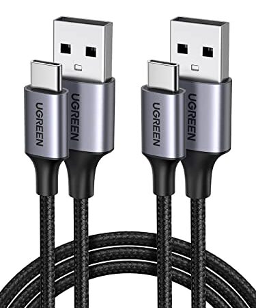 UGREEN Lot de 2 Câble USB C 3A Nylon Tressé Câble USB Type C Charge Rapide Compatible avec Galaxy S23 S22 A53 iPhone 15 Plus Pro Max Redmi Note 11 Pro 10 9 P60 P50 Manette PS5 (0.5M)