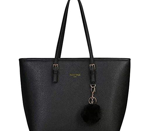 URAQT Cabas Femme, Sac à Main, Fourre-Tout Cuir PU Rigide, Grand Format et Capacité, Shopper Porté Epaule Bandoulière, A4