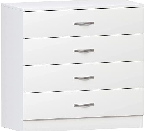 Vida Designs Commode blanche, 4 tiroirs avec poignées et glissières en métal anti-déformations, blanc