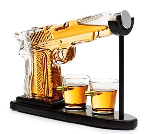 Whisky & Wine Rifle Carafe Pistol Whisky Decanter Set - Cadeaux pour hommes - 300ml - Coffret cadeau d'anniversaire - Y compris 2 verres à whisky - Whisky Schnapps Decanter