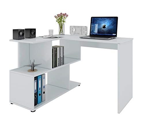 WOLTU Table de Bureau en aggloméré, Table de Travail PC Table d'ordinateur avec étagères, 120x100x77cm, Blanc, TS64ws