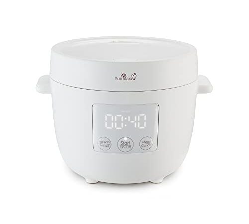 Yum Asia Tsuki Mini cuiseur à riz avec bol en céramique Shinsei (2,5 tasses, 0,45 litre) 5 fonctions de cuisson du riz, 2 fonctions multicuiseur, affichage LED caché, 220-240V (Pebble White)