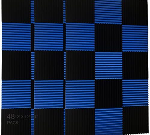 48 pièces de mousse acoustique pour studio. Panneaux muraux de 2,5 x 30,5 x 30,5 cm 1" x 12" x 12" bleu/noir