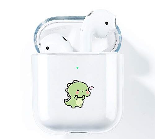 AKABEILA Coque AirPods Case, Compatible avec AirPods 2 & 1 Coques Silicone Transparente Housse Protection Etui Coque AirPods Case Coque (LED Avant Visible) AirPod Etui Motifs Mignons, Dinosaures