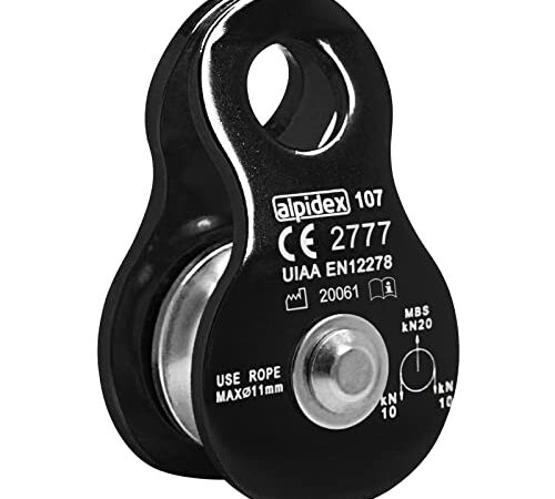 ALPIDEX Poulie De Renvoi 20 KN - Mobile Pulley Palan - pour des Cordes Textils D´Un Diamètre D´au Plus 11 mm - EN12278, Couleur: Black