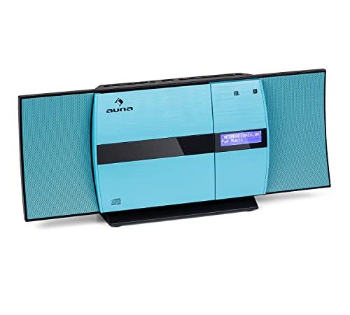 auna V-20 Chaîne compacte - Chaîne stéréo avec Lecteur CD et Tuner Dab+, Mini chaîne Hi-FI avec récepteur FM, Bluetooth, NFC, USB, MP3, AUX, télécommande, écran LED, Montage Mural Possible, Bleue