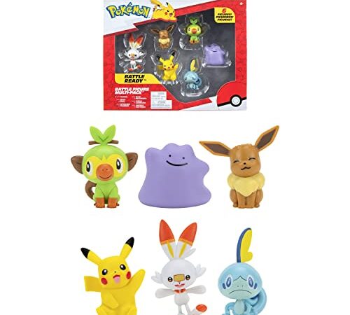 Bandai - Pokémon - Pack de 6 Figurines - Vague 2 - Pikachu, Ouistempo, Larméléon, Flambino, Evoli, Métamorph - PKW2471