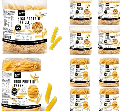 BenFit High Protein low carb pasta mix package - 8 x 200 g de penne et fusilli - hypocalorique et riche en protéines - alternative aux nouilles de konjac