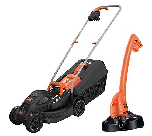 BLACK+DECKER Tondeuse Filaire 1000W et Coupe 250W, Tondeuse à Gazon 32 cm avec 3 Hauteurs de Coupe-Bordures 23 cm avec Déroulement du Fil Automatique, BEMW351GL2-QS