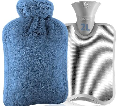 Bouillotte Eau Chaude 2L, Sentasi Bouillote Peluche Pour Enfant Et Adulte, Boulliottes Caoutchouc Pour Soulage Douleurs Menstruelles, Musculaires & Lombaires, Hot Water Bottle Bleu