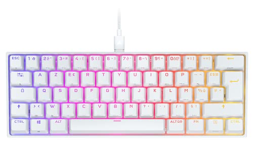 Corsair K65 RGB MINI 60% Clavier Gaming Mécanique (Rétroéclairage par touche personnalisable, Switchs CHERRY MX Red, Touches à Double Injection PBT, Technologie AXON) AZERTY, Blanc