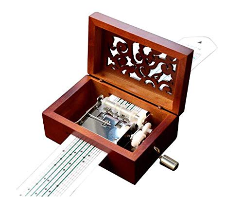 Cuzit Boîte à musique à manivelle en bois gravée avec mouvement 15 notes à monter soi-même avec un poinçon 14 feuilles de papier vierge et 16 feuilles de papier à musique
