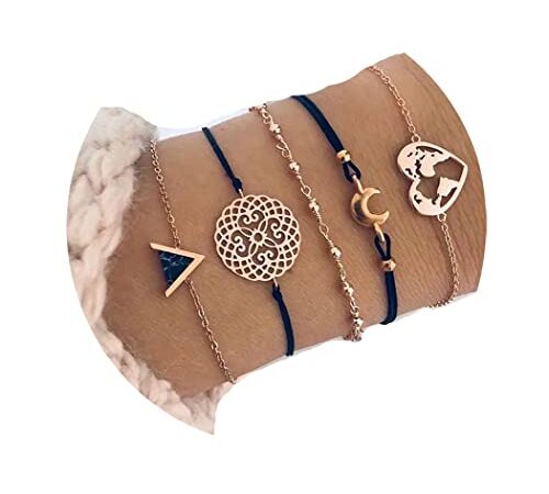 Edary Lot de 5 bracelets ajourés en or réglables avec pendentif en forme de cœur, pour femmes et filles